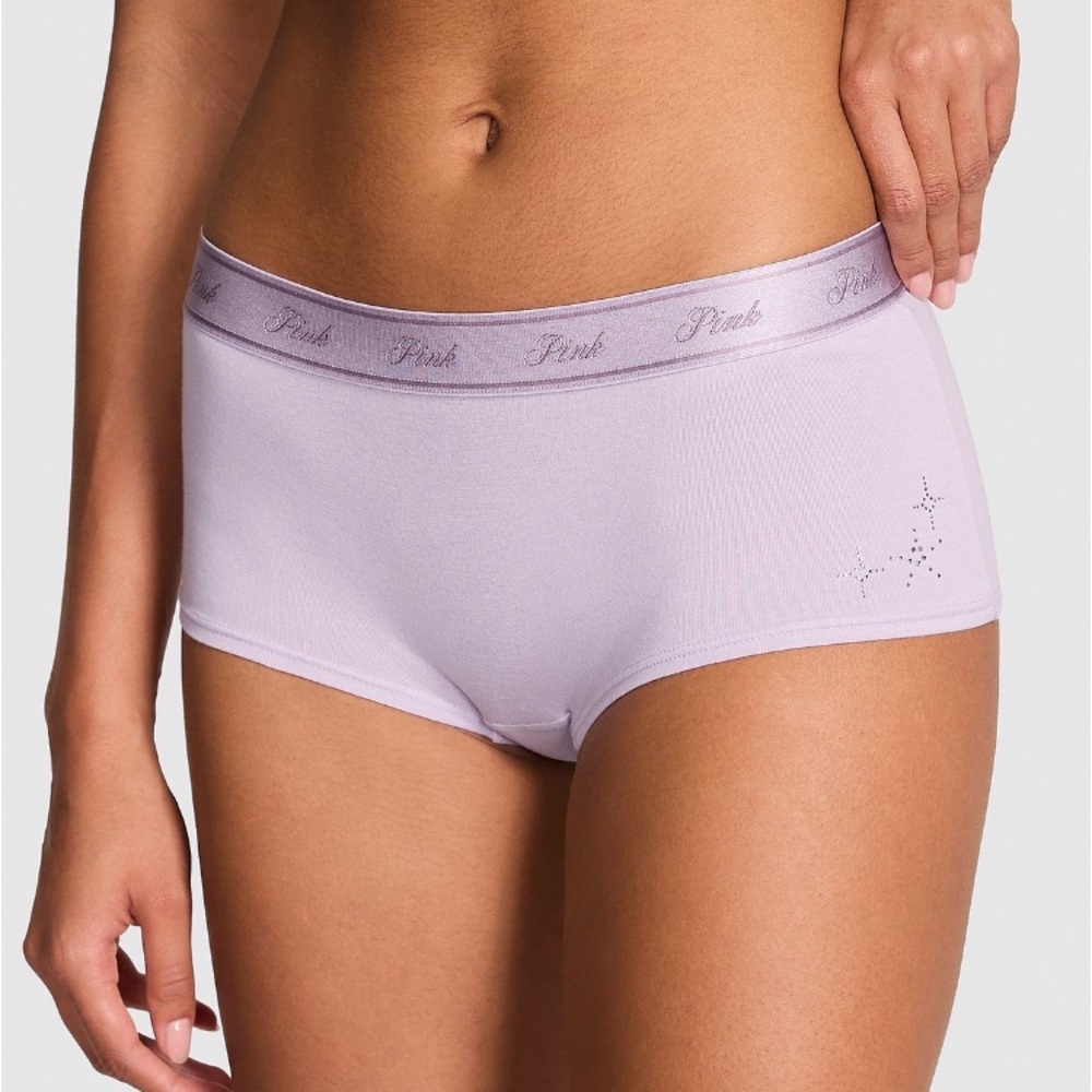 ✨VS Pink Ltd. Edition bling cotton boyshort panty sz L NWT